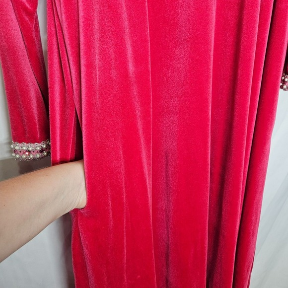 Vintage Neusteters Pink Velour Evening Maxi Gown Pearl Rhinestone Embellishments - Picture 13 of 16